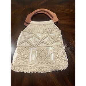 BOHO CORE Handmade Crochet Macrame W Fringe Crossbody Shoulder bag purse Beige